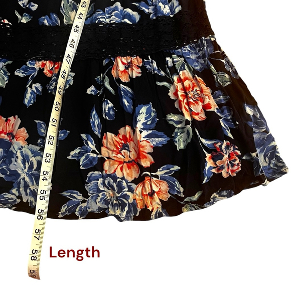 Band of Gypsies Floral Maxi Dress, M, Blue/Pink, Crochet Trim - Picture 13 of 16